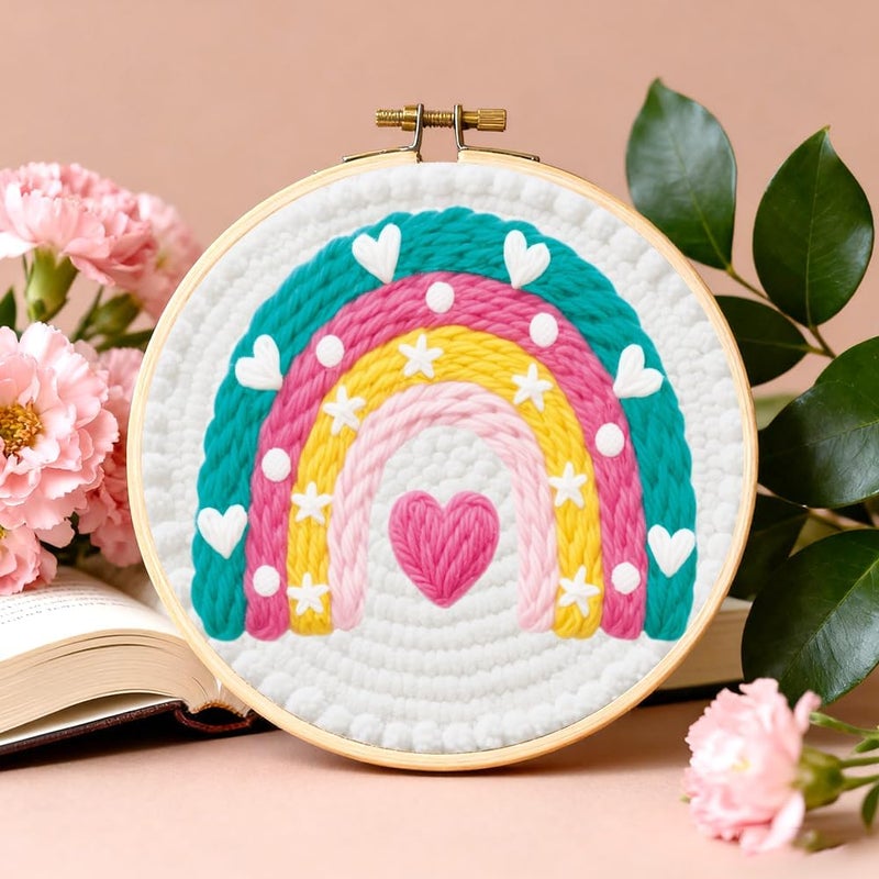 ORIGACH Embroidery Punch Needle Kit with Frame, Rainbow Needle Punching Kit with Patterns, Threads, Tools & Instructions for Beginners & Adults, DIY Wall Hanging Decor - Image 5